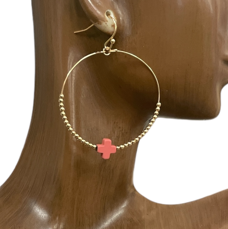 Beaded Cross Hoop Earrings