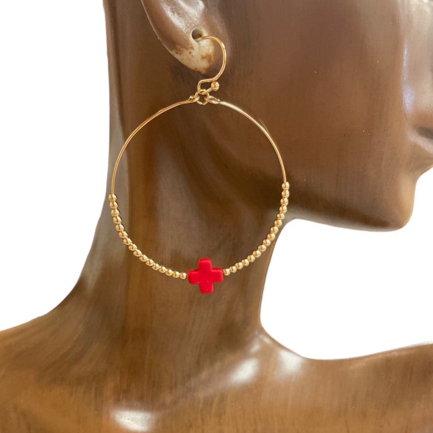 Beaded Cross Hoop Earrings