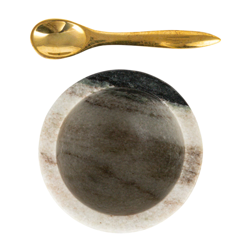 Marble Salt Cellar w/ Brass Spoon