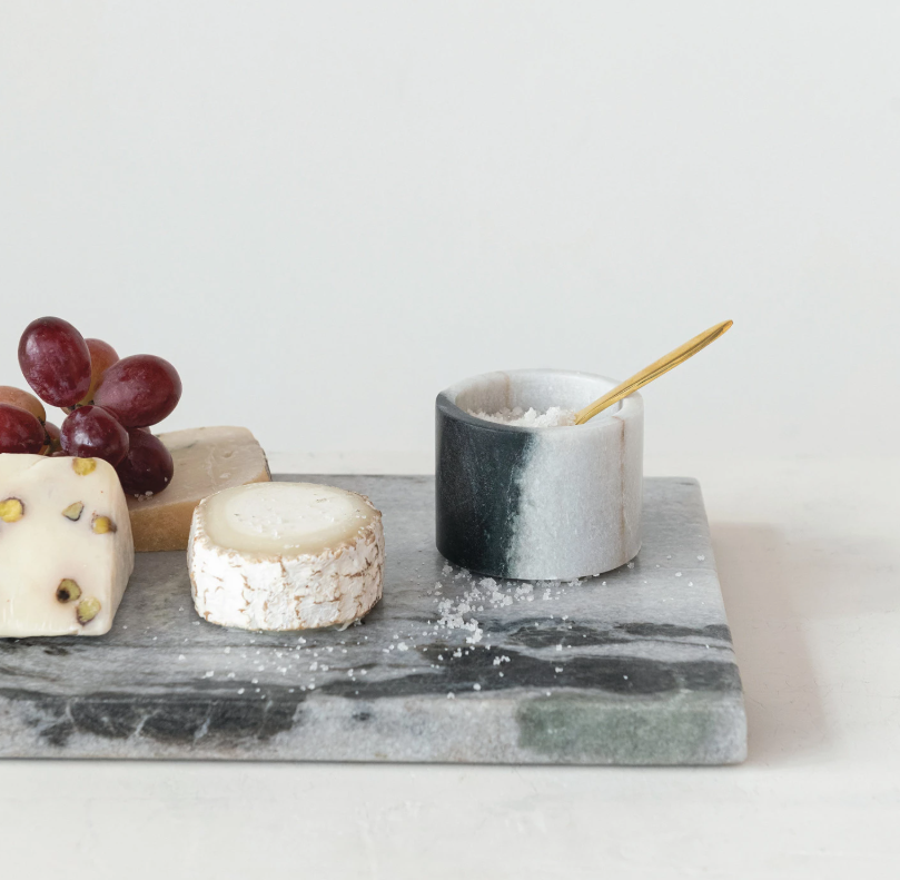 Marble Salt Cellar w/ Brass Spoon