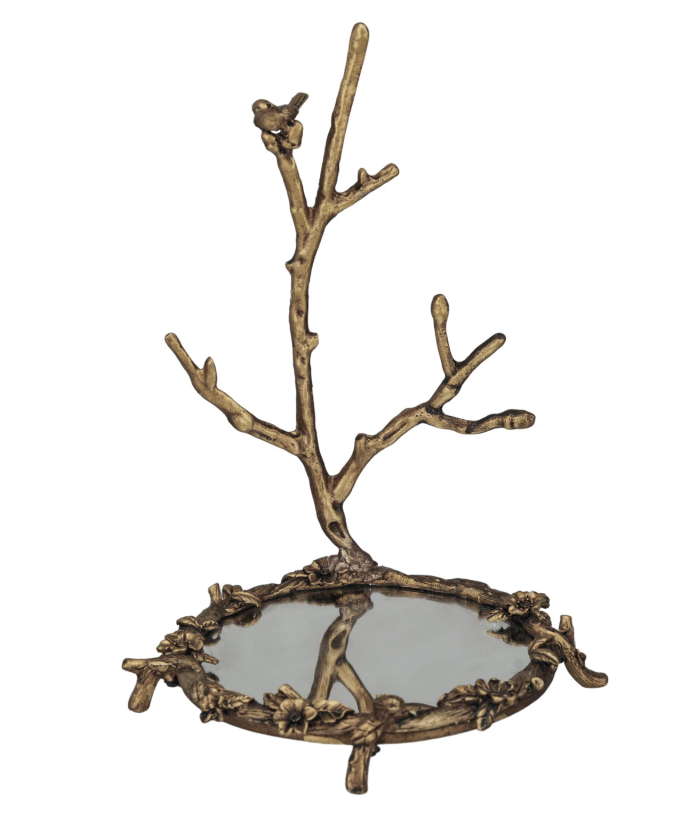 Bird on Branch Mirrored Jewelry Holder