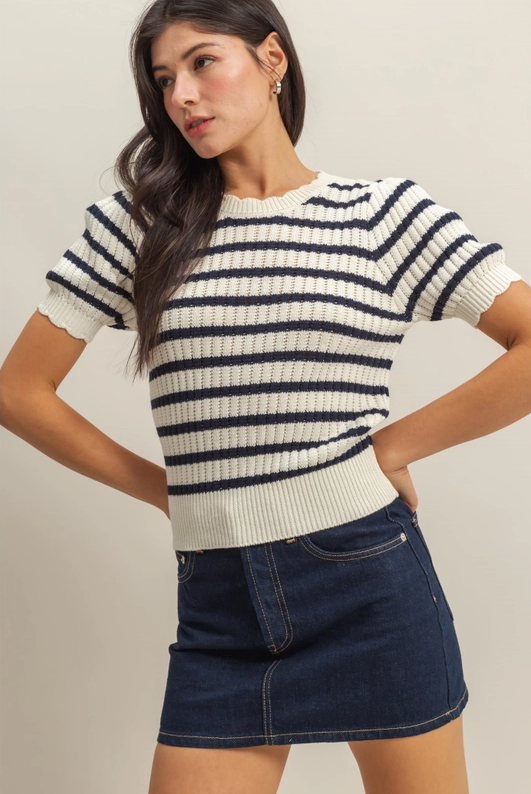 Cameron Puff Sleeve Striped Knit Top