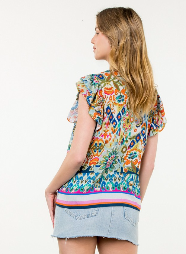 Elora Flutter Sleeve Floral Print Top