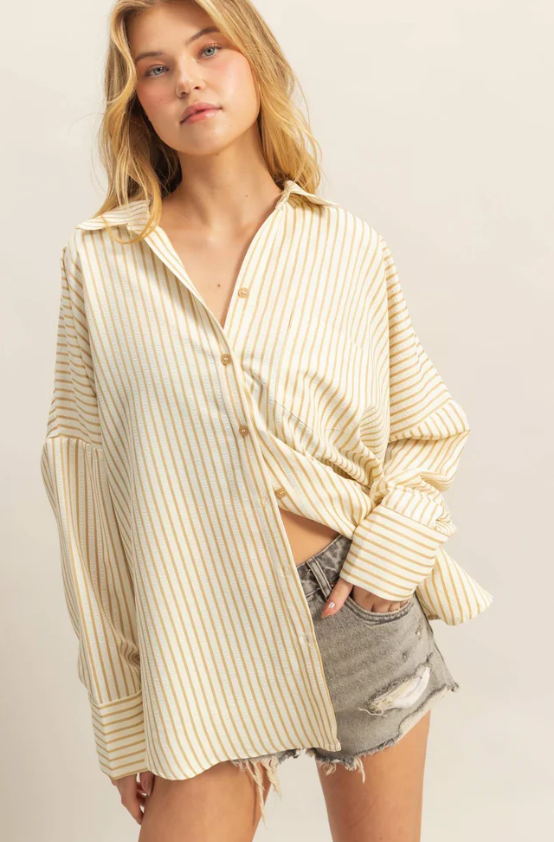 Rylie Drop Shoulder Textured Stripe Shirt - Final Sale 25% off in cart