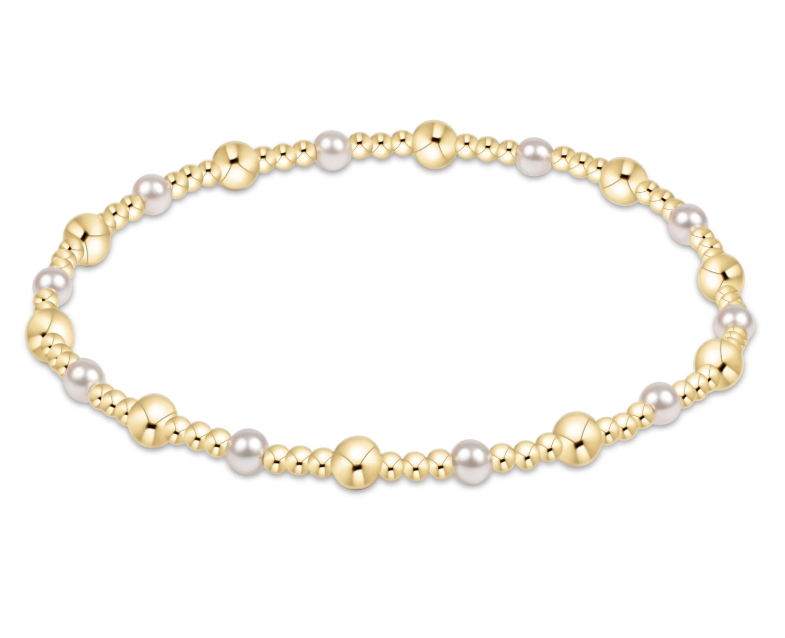 E Newton Classic Gold Sincerity Pattern Bead Bracelet - Pearl