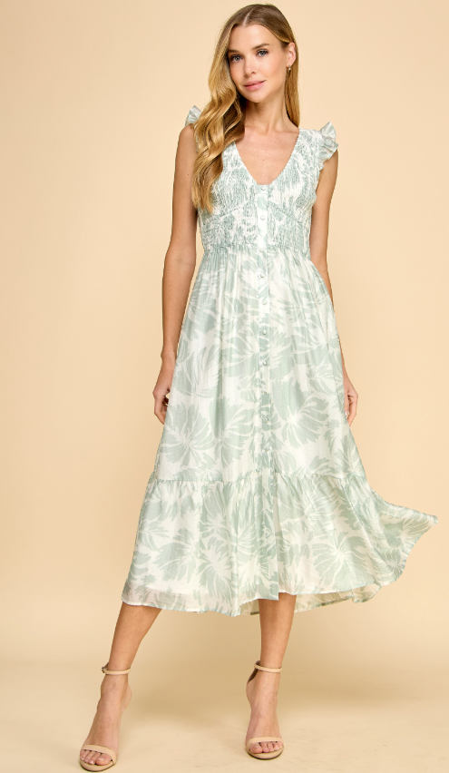 Lilith Smocked Bodice Flare Midi Dress - Final Sale 20% off in cart