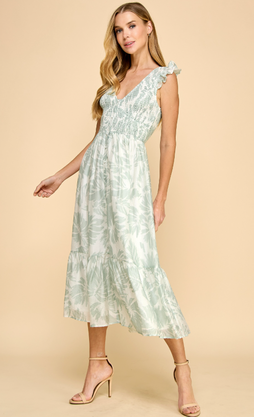 Lilith Smocked Bodice Flare Midi Dress - Final Sale 20% off in cart