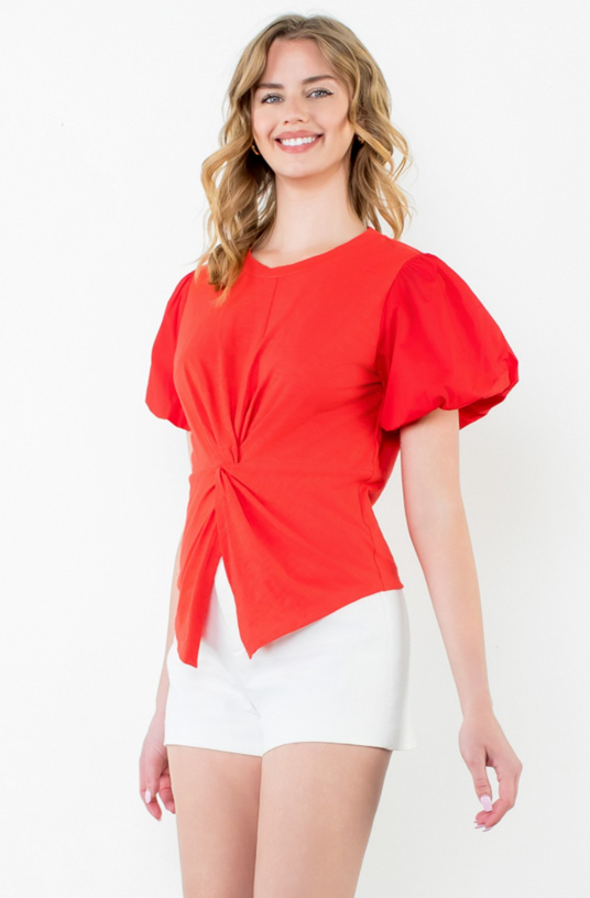Sabrina Puff Sleeve Twist Front Top - Final Sale 30% off in cart