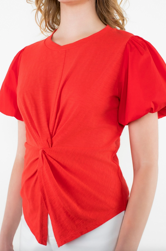 Sabrina Puff Sleeve Twist Front Top - Final Sale 30% off in cart