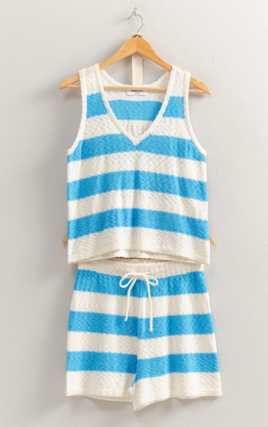Zayla Striped Sweater Top & Shorts Set