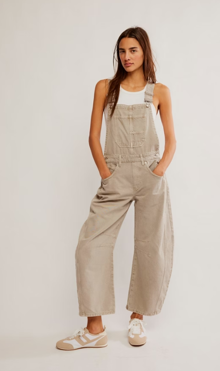 Free People Good Luck Barrel Overalls - Cobblestone