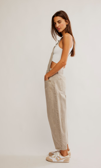 Free People Good Luck Barrel Overalls - Cobblestone