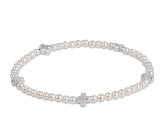 E Newton Pearl Signature Cross Pattern Bead Bracelet - Small Cross Sterling