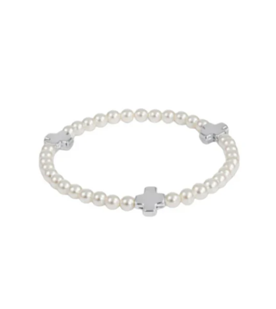 E Newton Pearl Signature Cross Pattern Bead Bracelet - Sterling