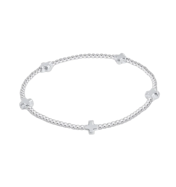 E Newton Signature Cross 2mm Bead Bracelet - Small Cross Sterling