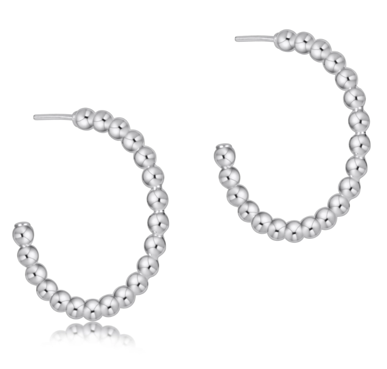 E Newton Beaded Classic Post Hoop - Sterling