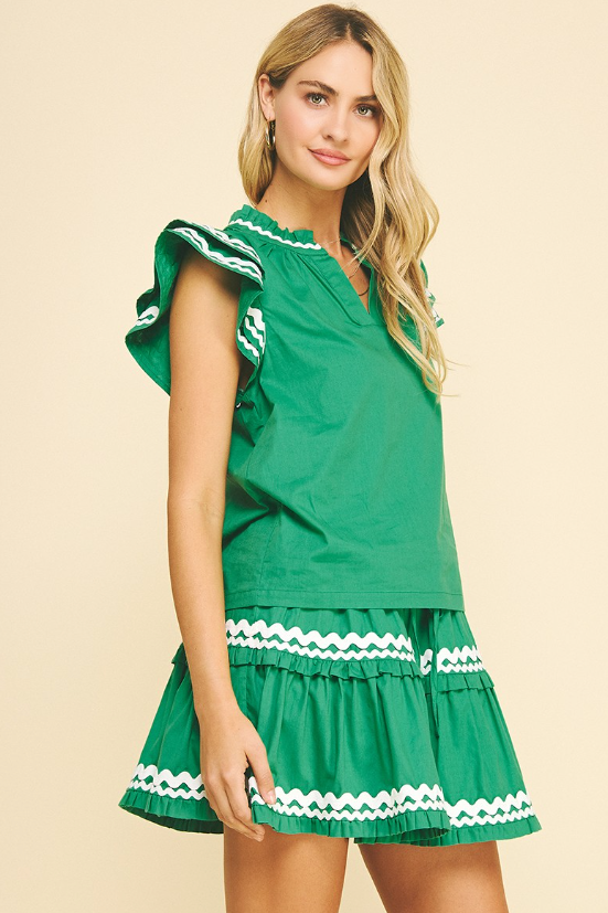 Imani Ric Rac Ruffle Sleeve Top - Final Sale 40% off in cart