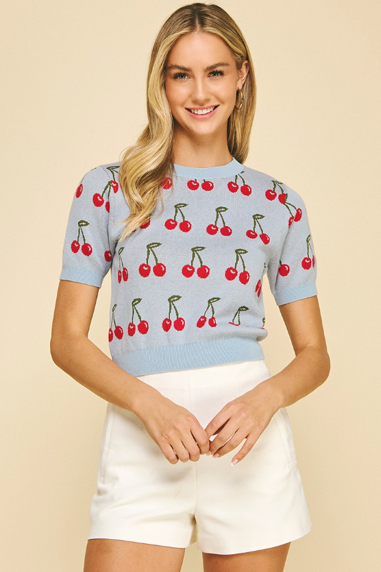 Cherry Knit Sweater Crop Top