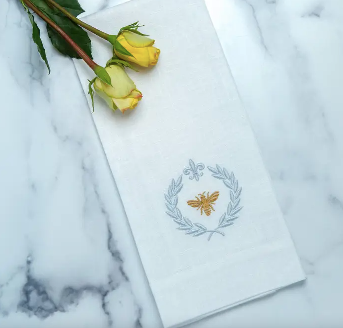 Italian Bee Embroidered Linen Towel