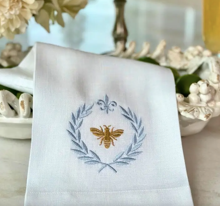 Italian Bee Embroidered Linen Towel