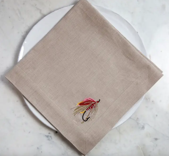 Fly Fishing Hook Linen Napkins - Set of 4