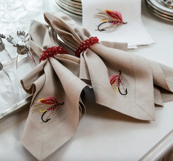Fly Fishing Hook Linen Napkins - Set of 4