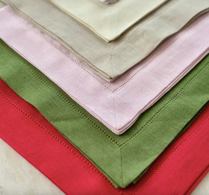 Hemstitch Large Linen Napkins - Set of 4