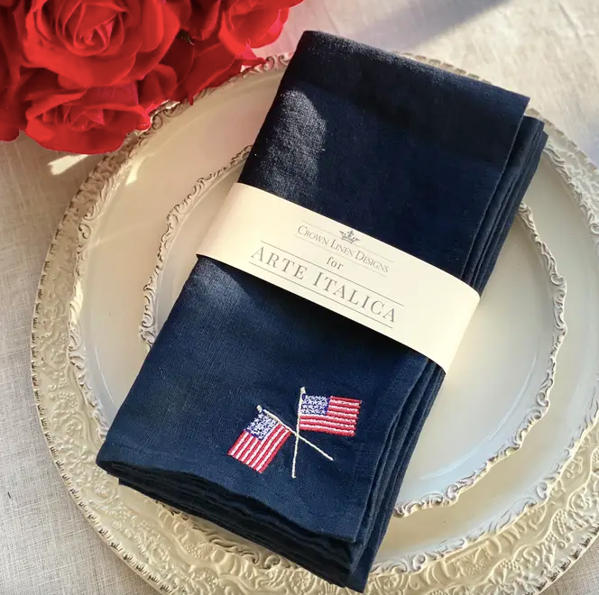 American Flags Washed Linen Napkins - Set of 4