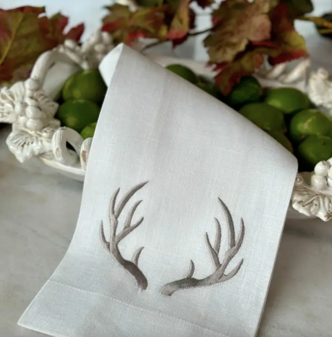 Antlers Embroidered Linen Towel