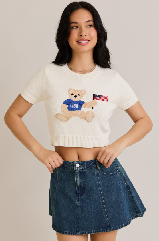 Teddy Bear With USA Flag Sweater Top