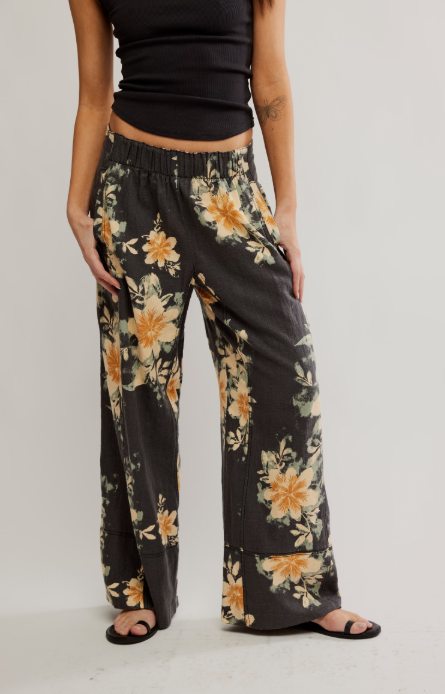 Free People Day's End Linen Printed Pull-On Pants