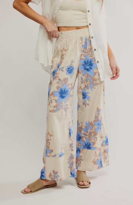 Free People Day's End Linen Printed Pull-On Pants