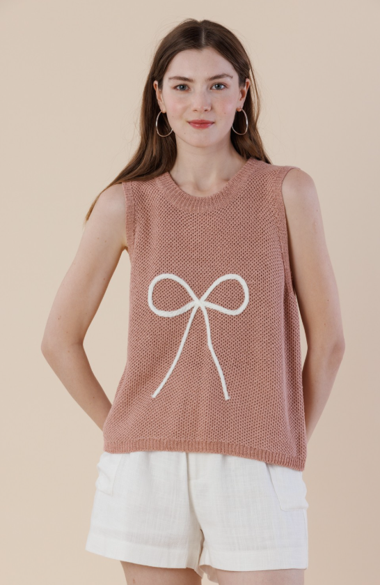 Bow Embroidered Sweater Tank