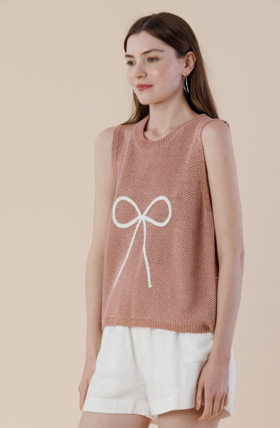 Bow Embroidered Sweater Tank