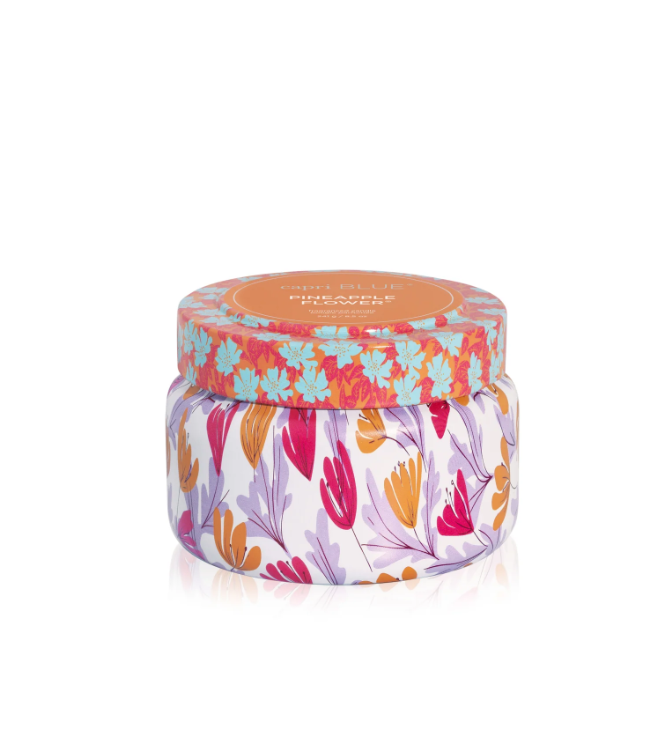 Capri Blue Pineapple Flower Pattern Play Travel Tin