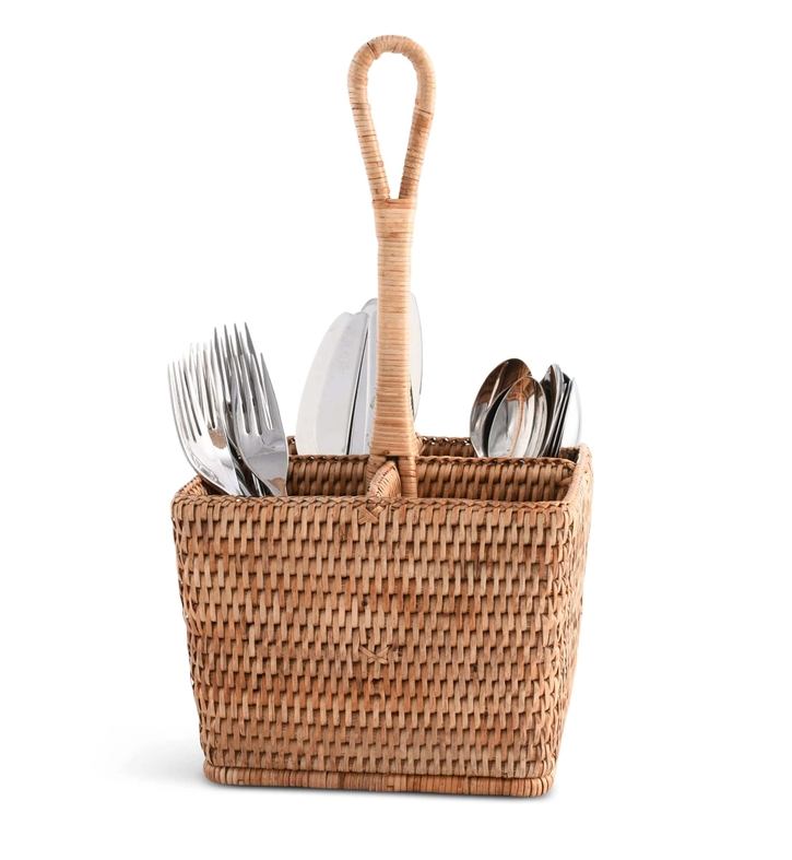Hand Woven Rattan Wicker Flatware Caddy