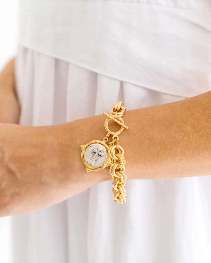 Susan Shaw Mixed Metal Cross Toggle Bracelet