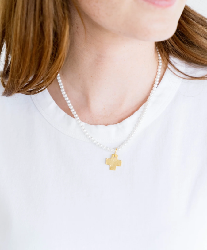 Susan Shaw Alys Freshwater Pearl Cross Necklace