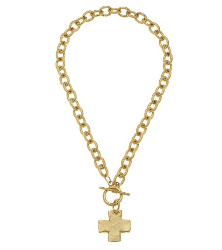 Susan Shaw Gold Cross Front Toggle Necklace