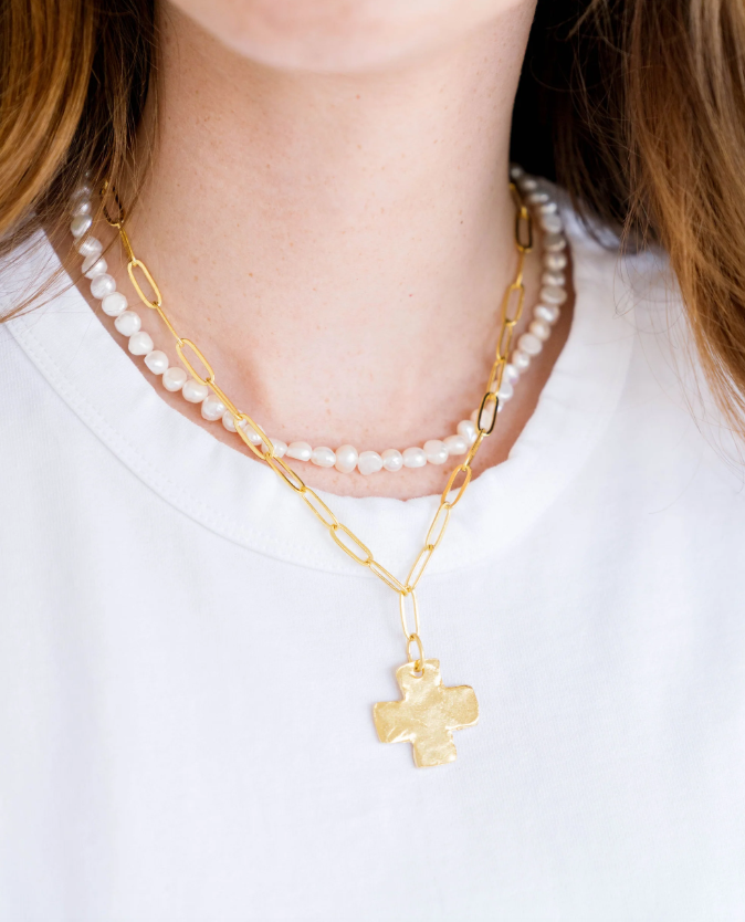Susan Shaw Piper Paperclip Cross Necklace