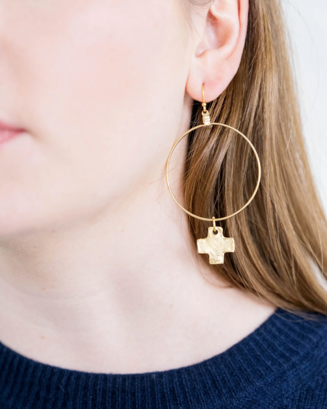 Susan Shaw Cross Drop Hoops
