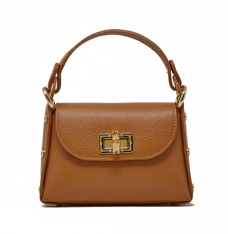Bamboo Clasp Genuine Leather Handled Purse