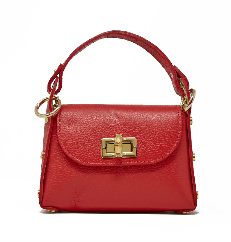 Bamboo Clasp Genuine Leather Handled Purse