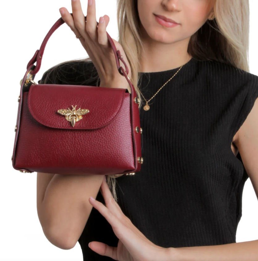 Bee Genuine Leather Handled Mini Purse