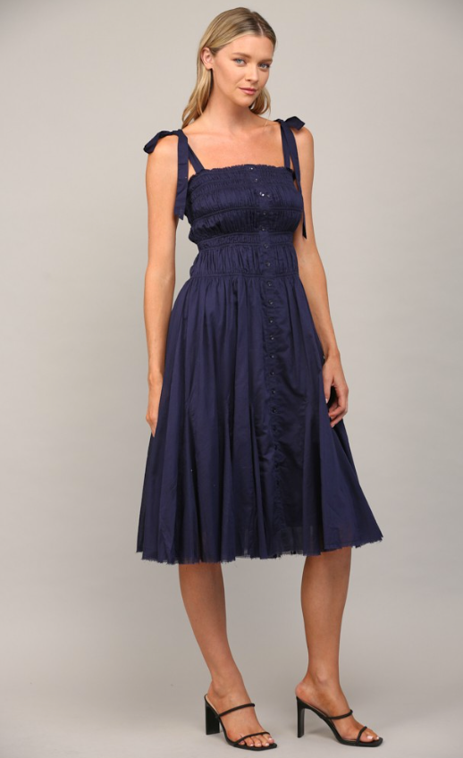 Kassidy Shirred Tie Shoulder Midi Dress