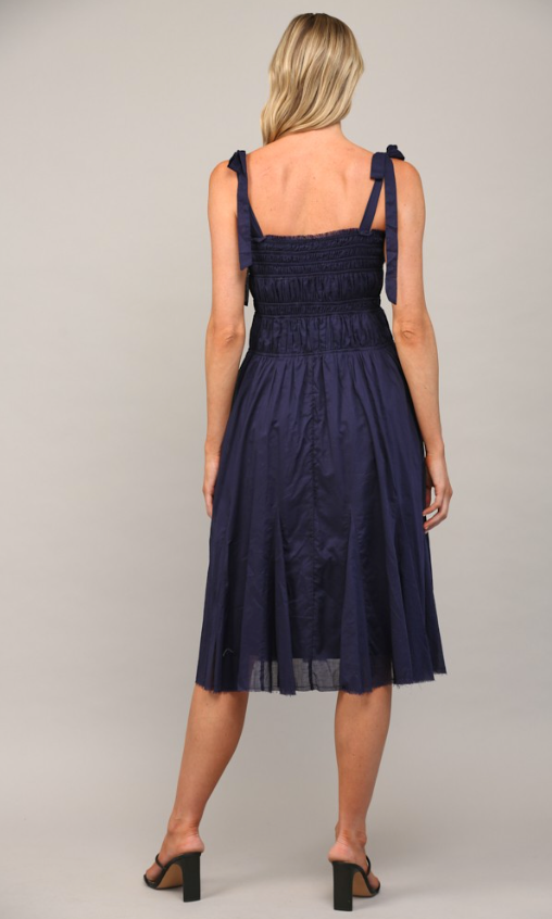 Kassidy Shirred Tie Shoulder Midi Dress