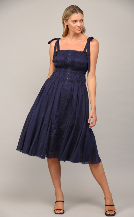 Kassidy Shirred Tie Shoulder Midi Dress