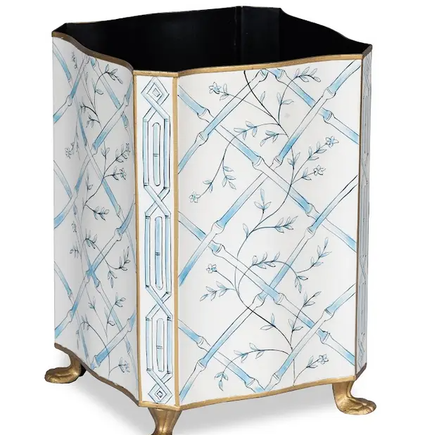 Handpainted Bamboo Square Wastepaper Basket