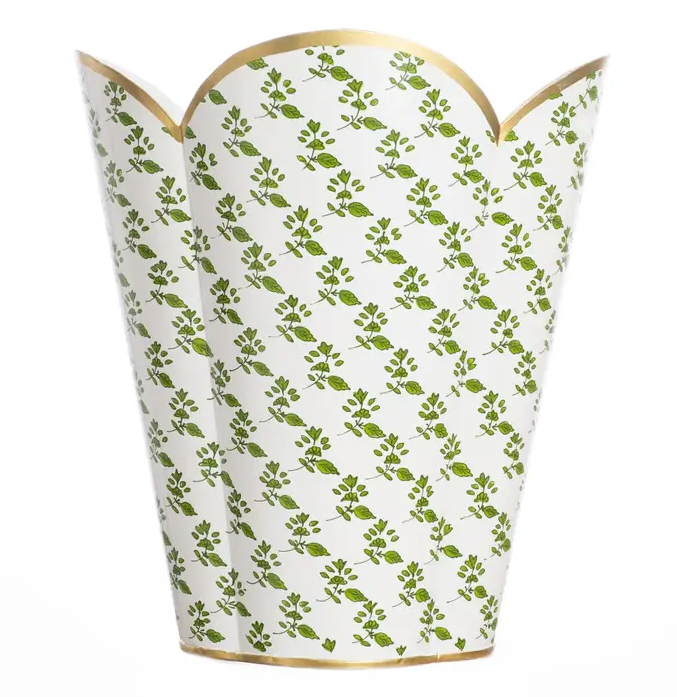 Handpainted Green Blossom Wastepaper Basket