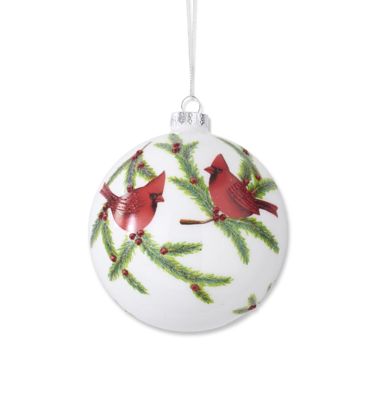 Glittered Cardinal Glass Ball Ornament
